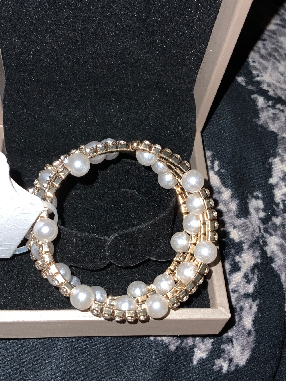 Gold and White Pearl Coil Bracelet - Women Jewelry